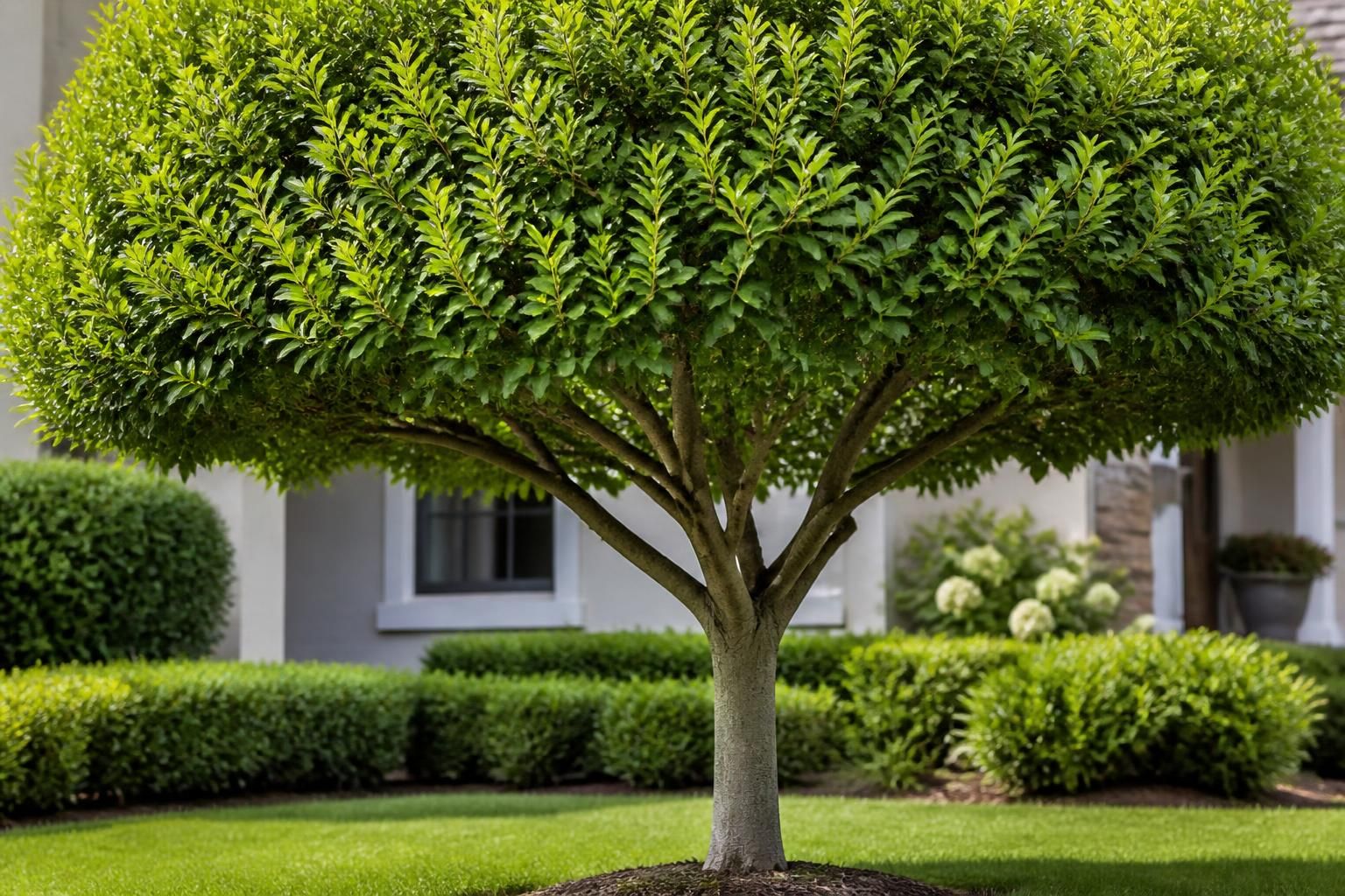 Neatly trimmed tree canopy over a maintained yard.